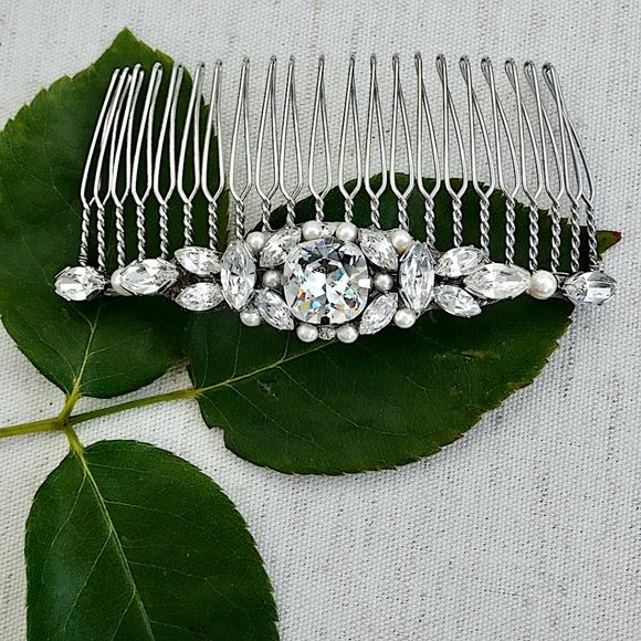 Designer Bridal Hair Comb, Modern Glam Crystal Hair Comb NWT